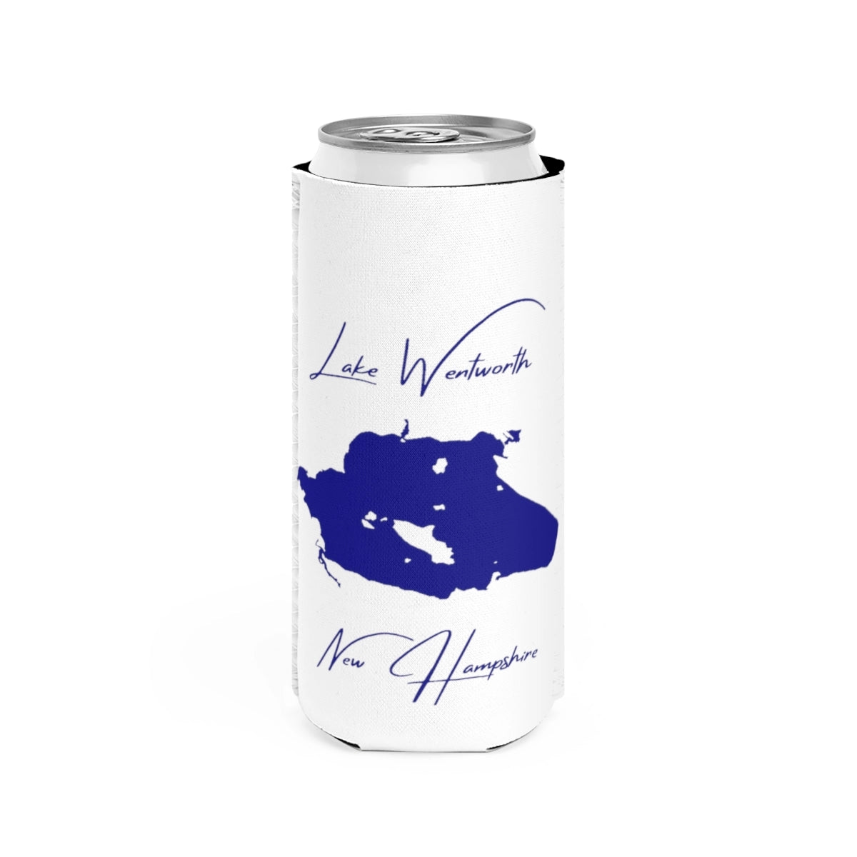 New  Hampshire  Lake  Wentworth  Slim  Can  Koozie  front  position  view  from  front  white.webp
