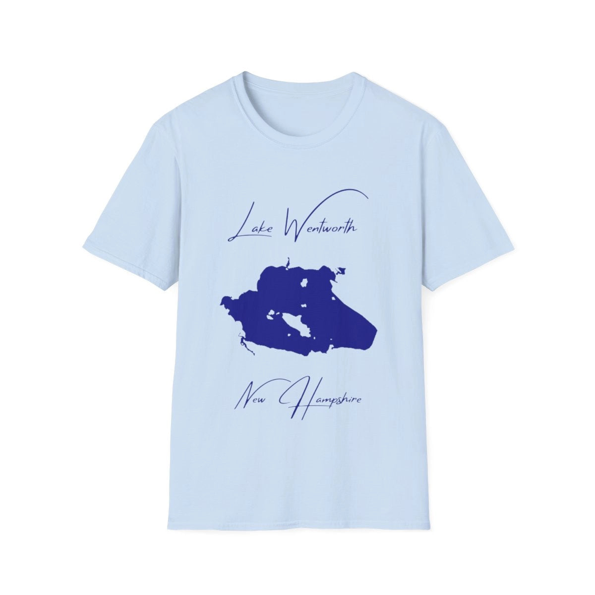 New  Hampshire  Lake  Wentworth  T-shirt  front  position  view  from  front  light  blue.webp