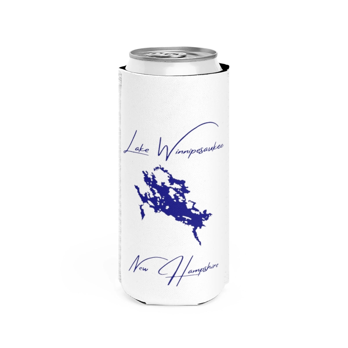 New  Hampshire  Lake  Winnipesaukee  Slim  Can  Koozie  front  position  view  from  front  white.webp