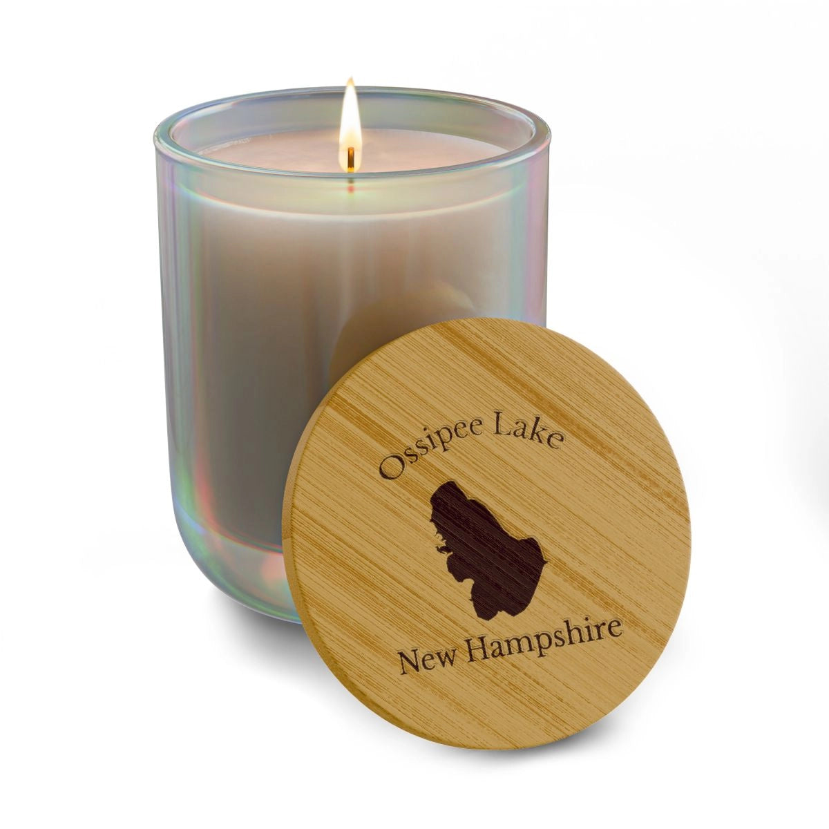 New  Hampshire  Ossipee  Lake  Engraved  Candle  other  position  view  from  front  opal  iris.webp