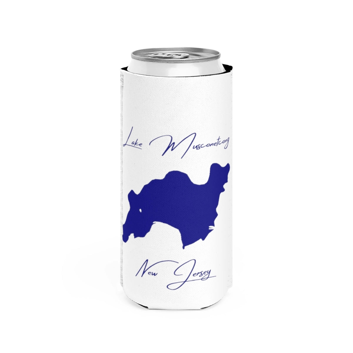 New  Jersey  Lake  Musconetcong  Slim  Can  Koozie  front  position  view  from  front  white.webp