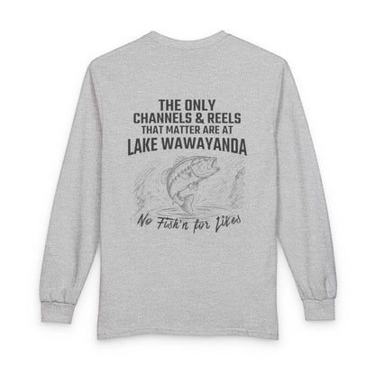 New  Jersey  Lake  Wawayanda  Long  Sleeve  Fishing  T-shirt  back  position  view  from  back  sport  grey.webp