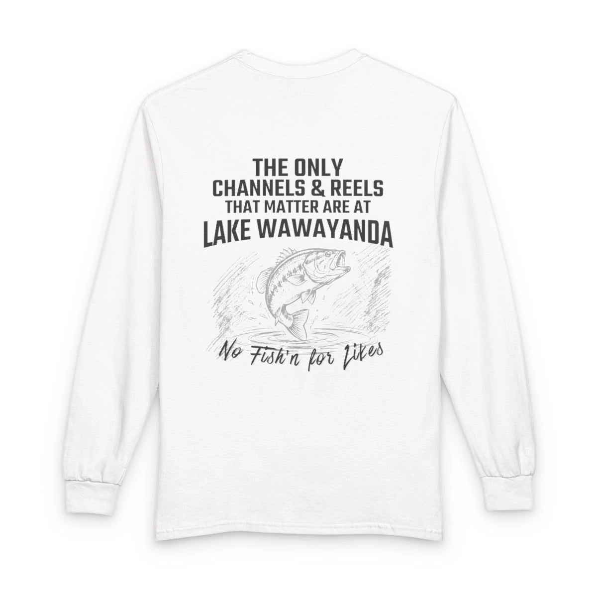 New  Jersey  Lake  Wawayanda  Long  Sleeve  Fishing  T-shirt  back  position  view  from  back  white.webp