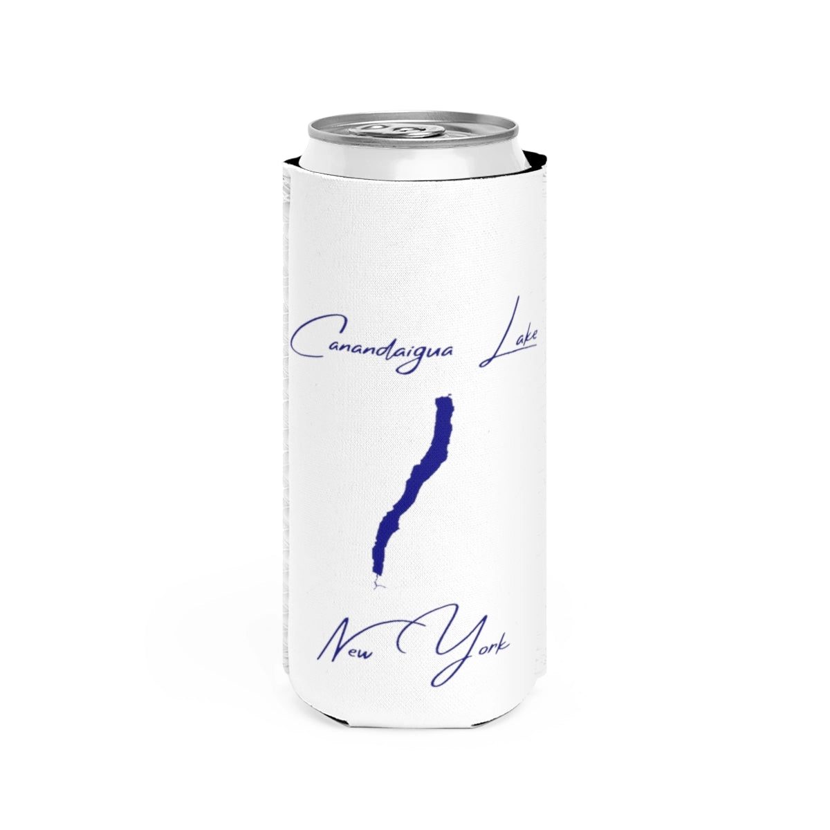 New  York  Canandaigua  Lake  Slim  Can  Koozie  front  position  view  from  front  white.webp