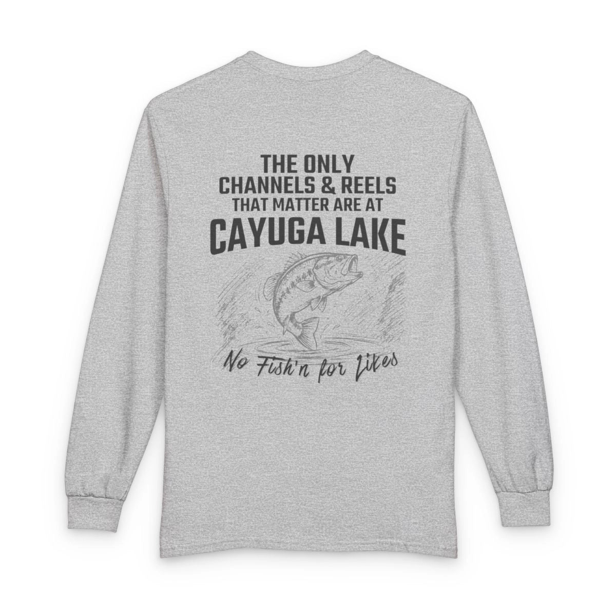 New  York  Cayuga  Lake  Long  Sleeve  Fishing  T-shirt  back  position  view  from  back  sport  grey.webp