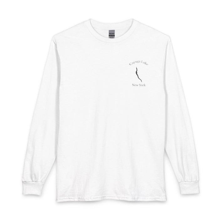 New  York  Cayuga  Lake  Long  Sleeve  Fishing  T-shirt  front  position  view  from  front  white.webp