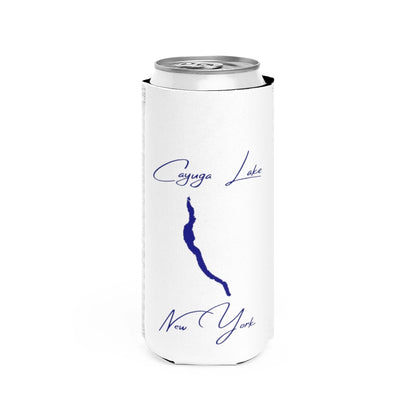 New  York  Cayuga  Lake  Slim  Can  Koozie  front  position  view  from  front  white.webp