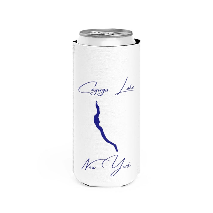 New  York  Cayuga  Lake  Slim  Can  Koozie  front  position  view  from  front  white.webp