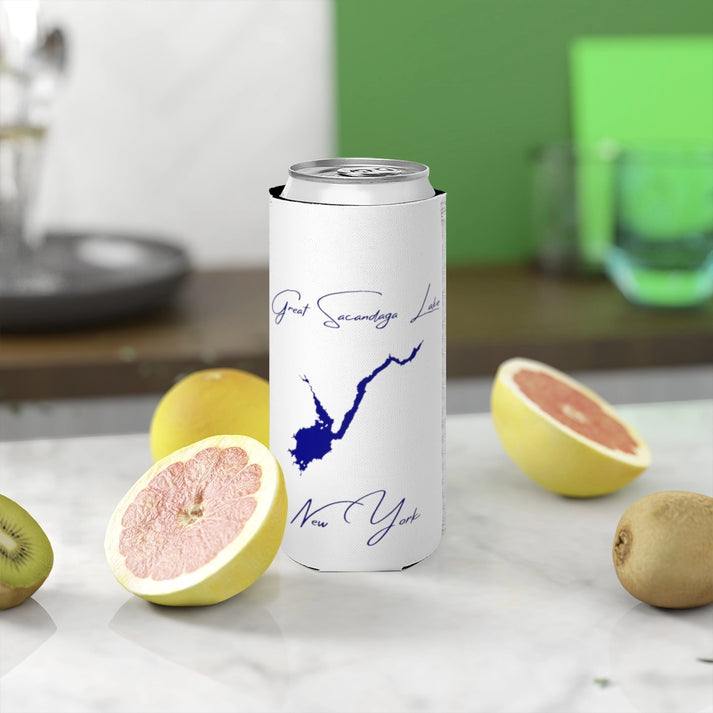 New  York  Great  Sacandaga  Lake  Slim  Can  Koozie  front  position  view  from  context-2  white.webp