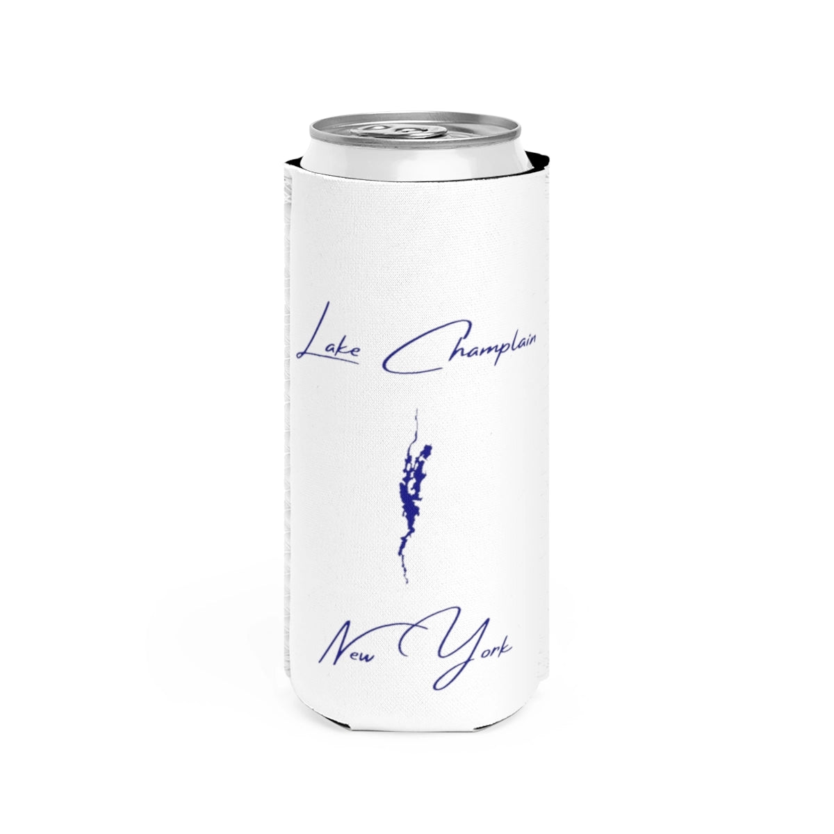 New  York  Lake  Champlain  Slim  Can  Koozie  front  position  view  from  front  white.webp