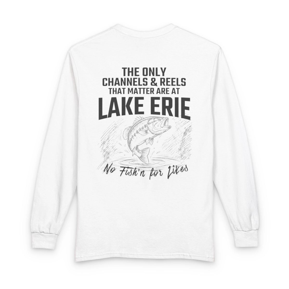 New  York  Lake  Erie  Long  Sleeve  Fishing  T-shirt  back  position  view  from  back  white.webp