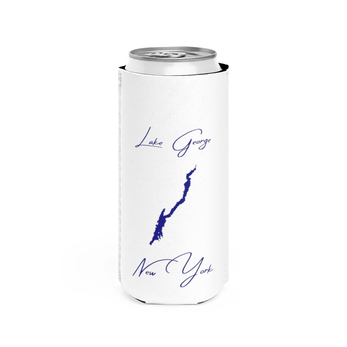 New  York  Lake  George  Slim  Can  Koozie  front  position  view  from  front  white.webp