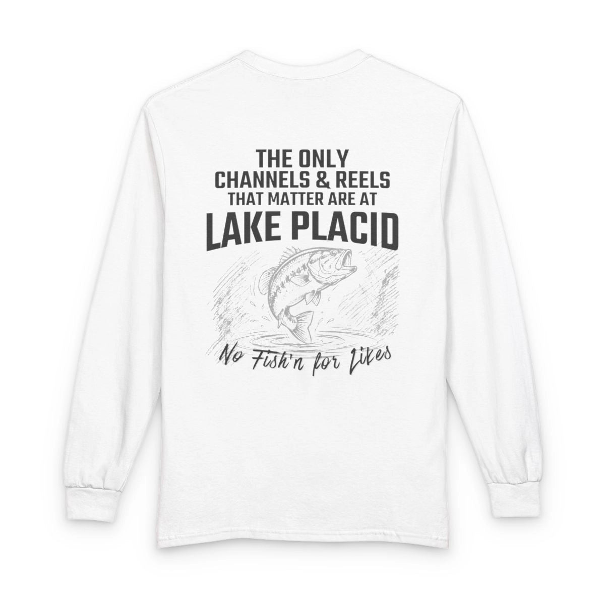 New  York  Lake  Placid  Long  Sleeve  Fishing  T-shirt  back  position  view  from  back  white.webp