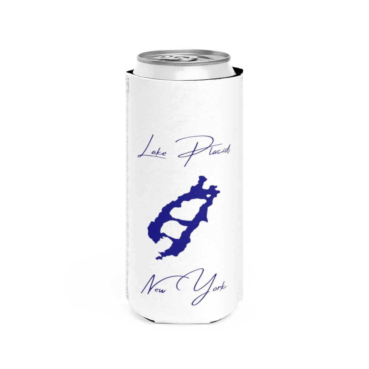 New  York  Lake  Placid  Slim  Can  Koozie  front  position  view  from  front  white.webp