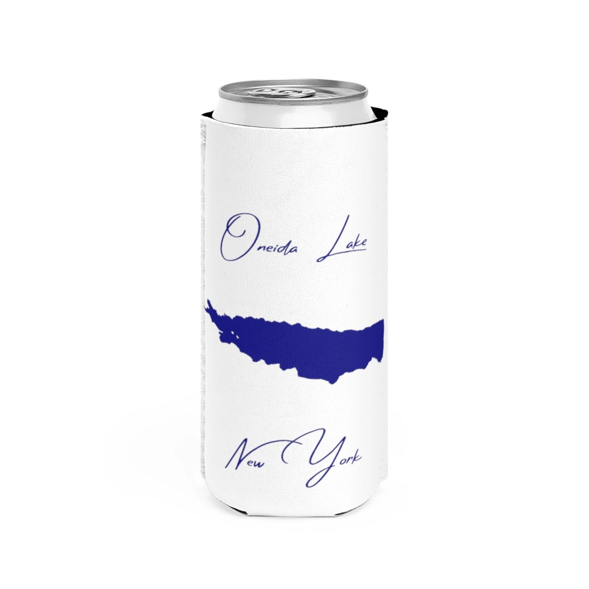 New  York  Oneida  Lake  Slim  Can  Koozie  front  position  view  from  front  white.webp