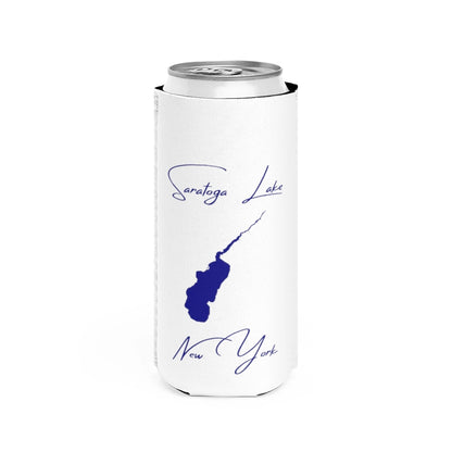 New  York  Saratoga  Lake  Slim  Can  Koozie  front  position  view  from  front  white.webp