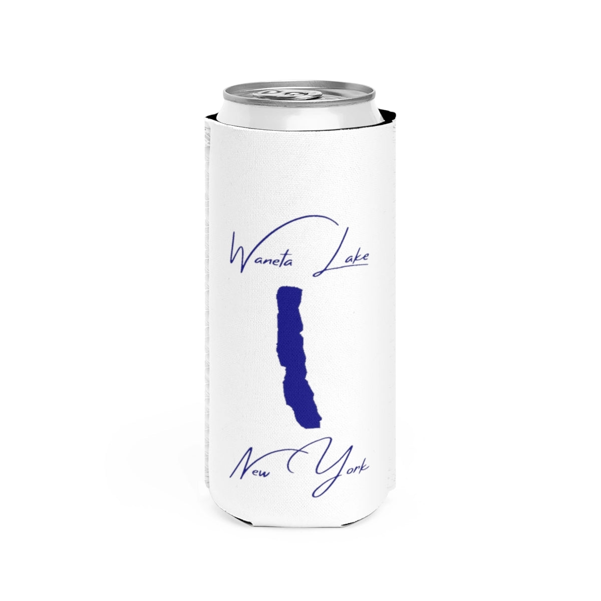 New  York  Waneta  Lake  Slim  Can  Koozie  front  position  view  from  front  white.webp