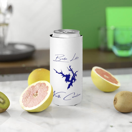 North  Carolina  Badin  Lake  Slim  Can  Koozie  front  position  view  from  context-2  white.webp