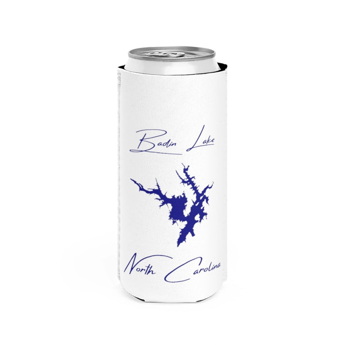 North  Carolina  Badin  Lake  Slim  Can  Koozie  front  position  view  from  front  white.webp