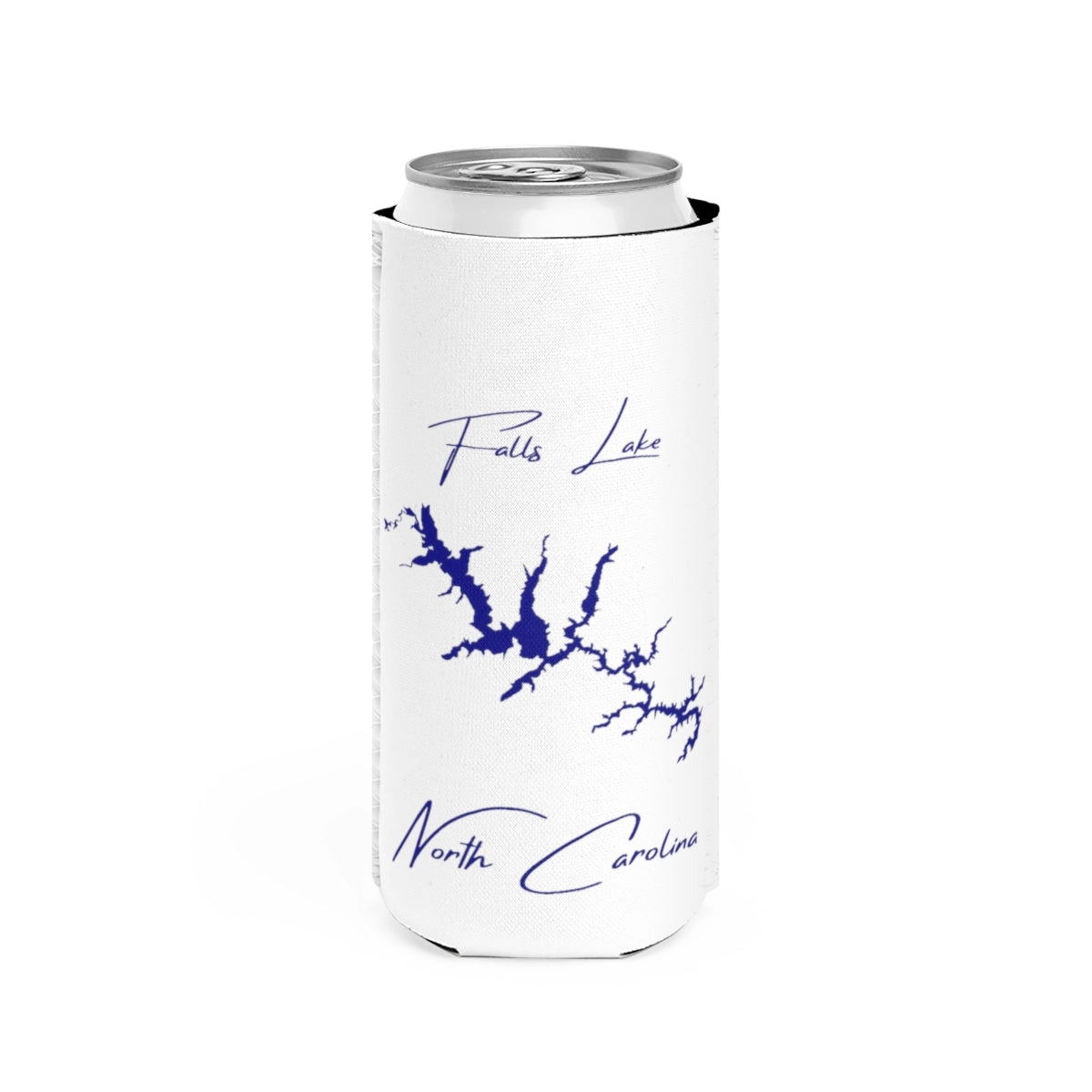 North  Carolina  Falls  Lake  Slim  Can  Koozie  front  position  view  from  front  white.webp