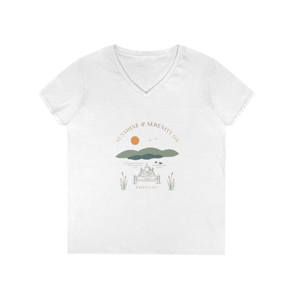 North  Carolina  Falls  Lake  V-Neck  Boho  T-shirt  front  position  view  from  front  white.webp