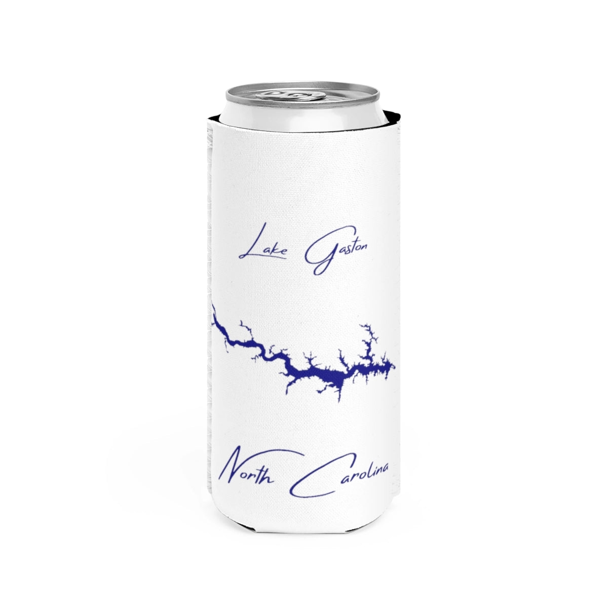 North  Carolina  Lake  Gaston  Slim  Can  Koozie  front  position  view  from  front  white.webp