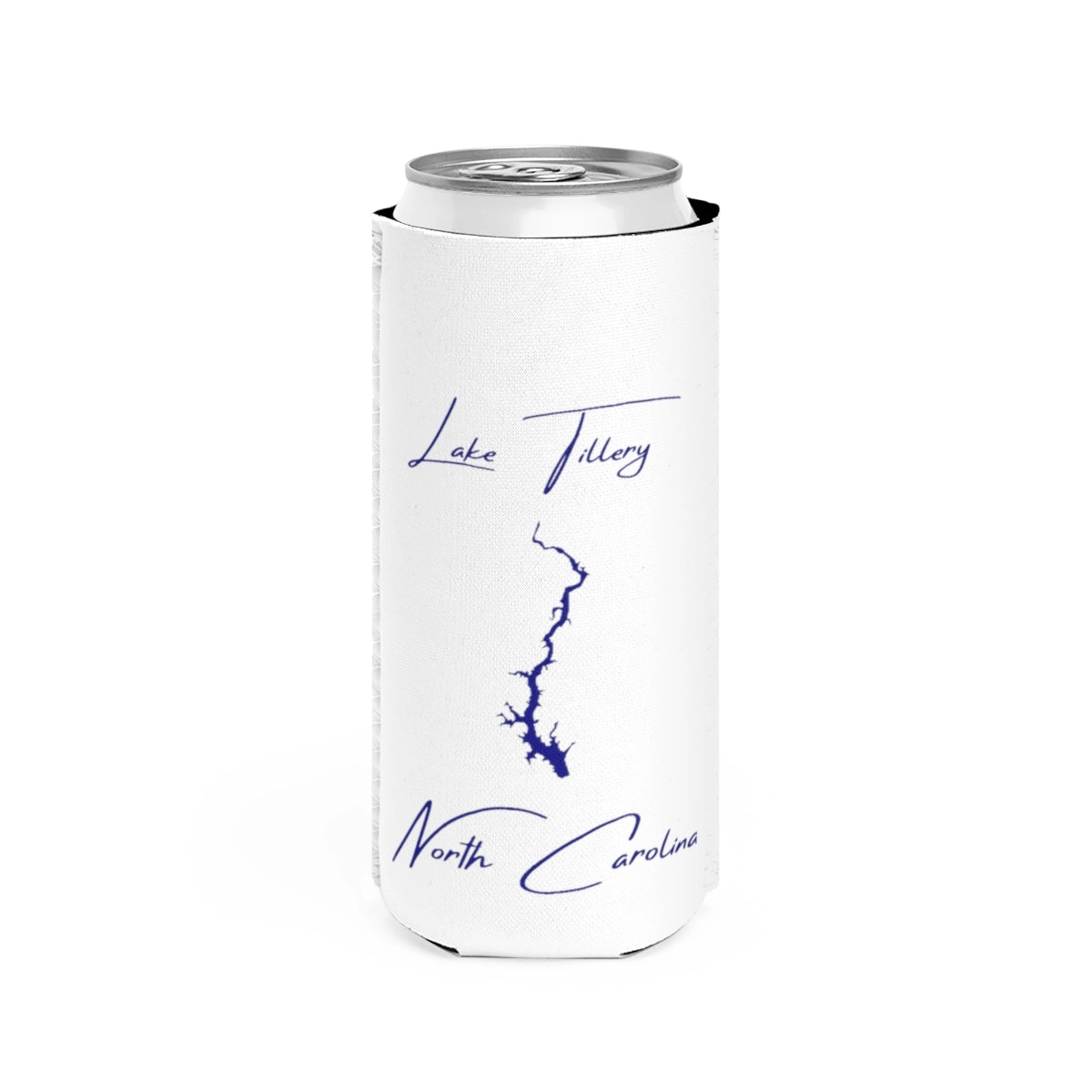 North  Carolina  Lake  Tillery  Slim  Can  Koozie  front  position  view  from  front  white.webp