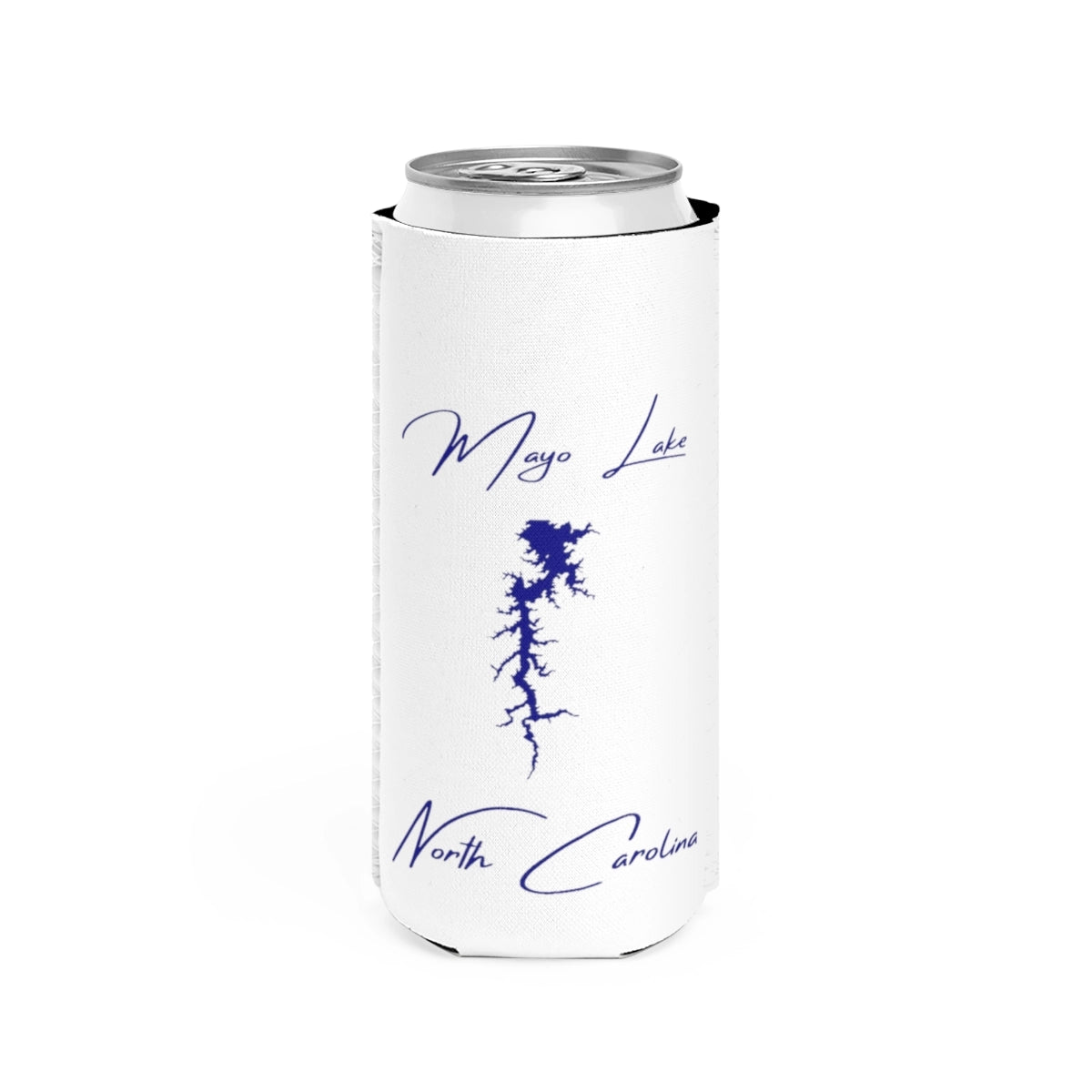 North  Carolina  Mayo  Lake  Slim  Can  Koozie  front  position  view  from  front  white.webp