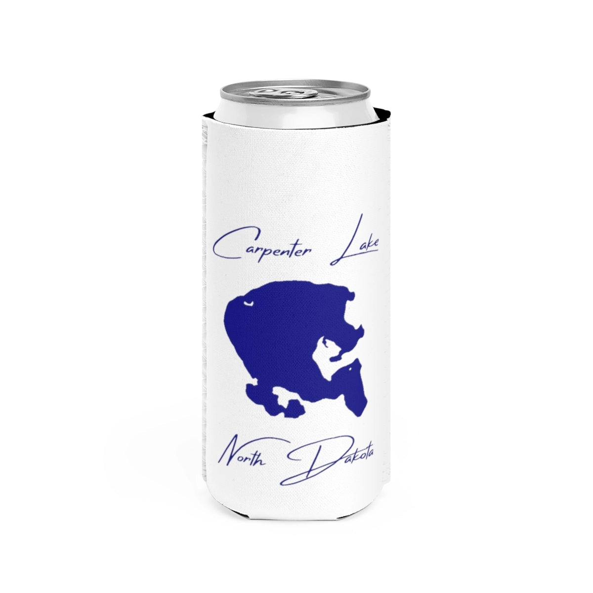 North  Dakota  Carpenter  Lake  Slim  Can  Koozie  front  position  view  from  front  white.webp