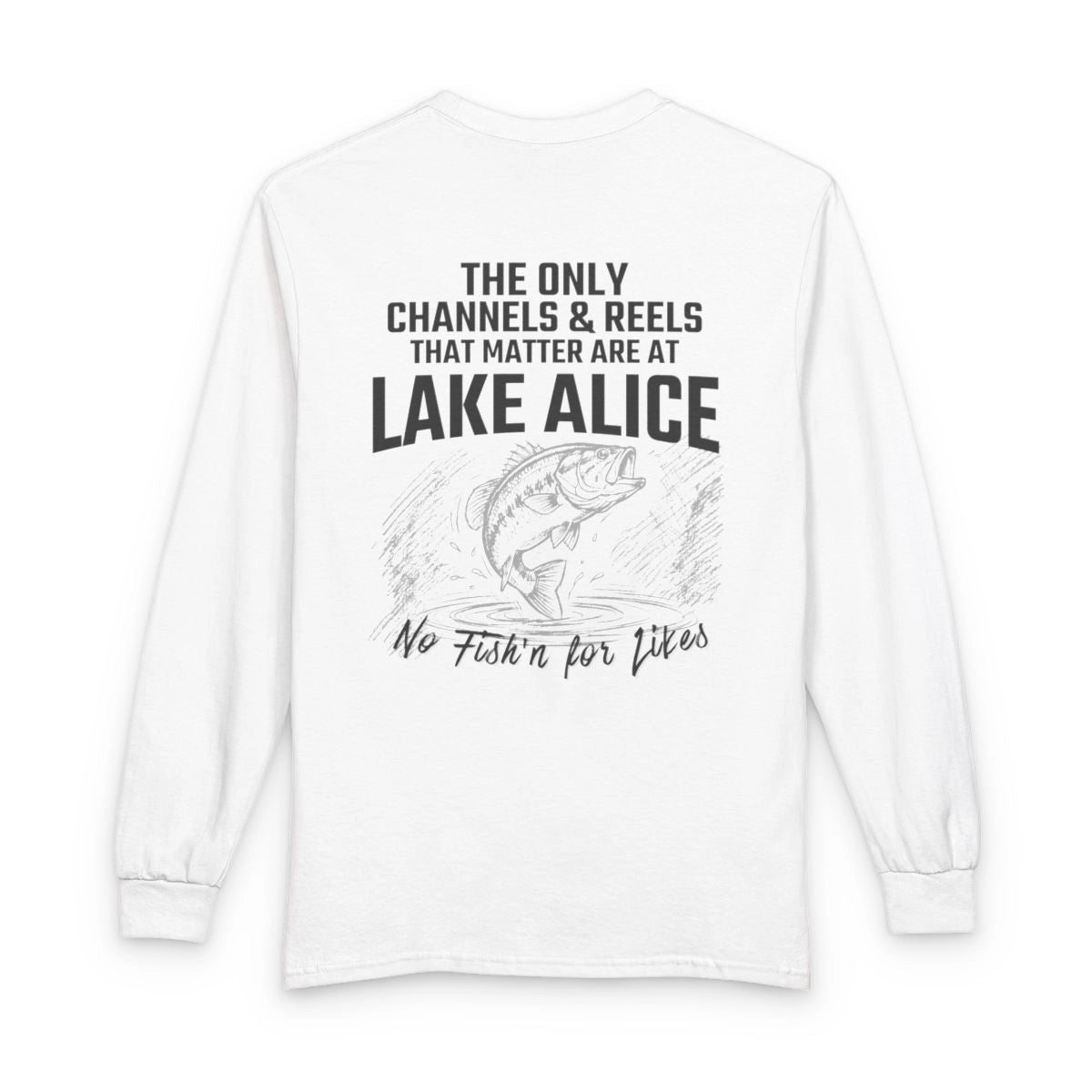 North  Dakota  Lake  Alice  Long  Sleeve  Fishing  T-shirt  back  position  view  from  back  white.webp