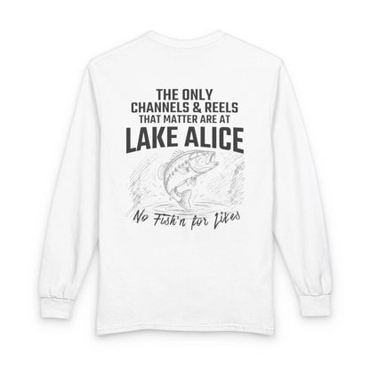 North  Dakota  Lake  Alice  Long  Sleeve  Fishing  T-shirt  back  position  view  from  back  white.webp