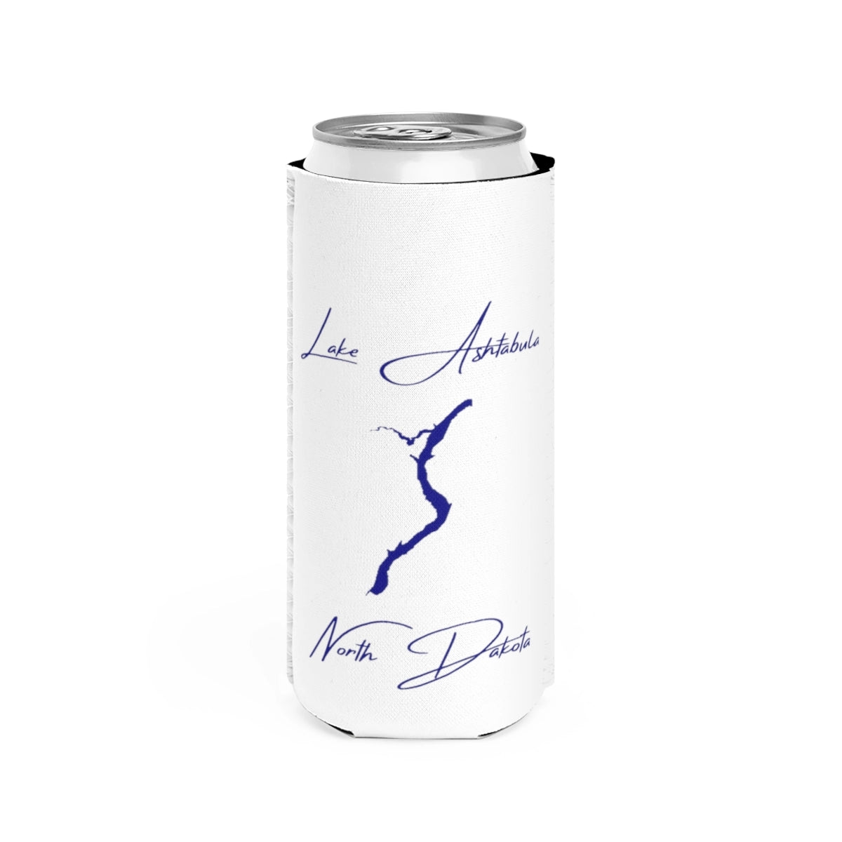 North  Dakota  Lake  Ashtabula  Slim  Can  Koozie  front  position  view  from  front  white.webp