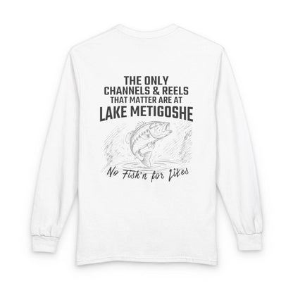North  Dakota  Lake  Metigoshe  Long  Sleeve  Fishing  T-shirt  back  position  view  from  back  white.webp