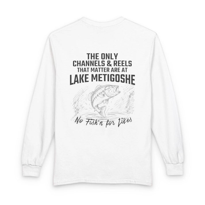 North  Dakota  Lake  Metigoshe  Long  Sleeve  Fishing  T-shirt  back  position  view  from  back  white.webp