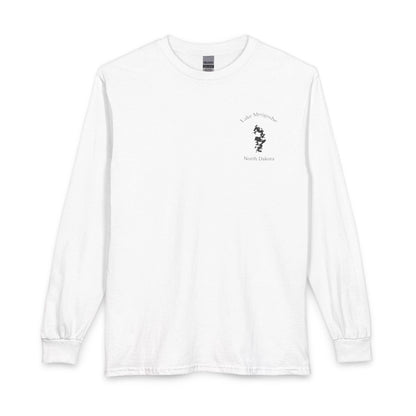 North  Dakota  Lake  Metigoshe  Long  Sleeve  Fishing  T-shirt  front  position  view  from  front  white.webp