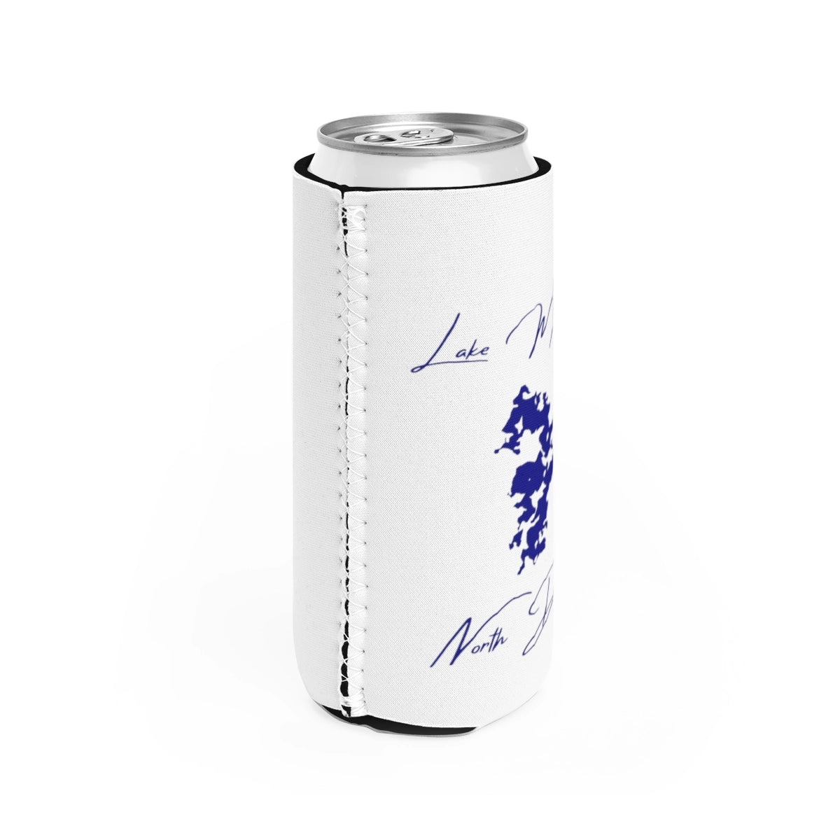 North  Dakota  Lake  Metigoshe  Slim  Can  Koozie  all  position  view  from  right  white.webp