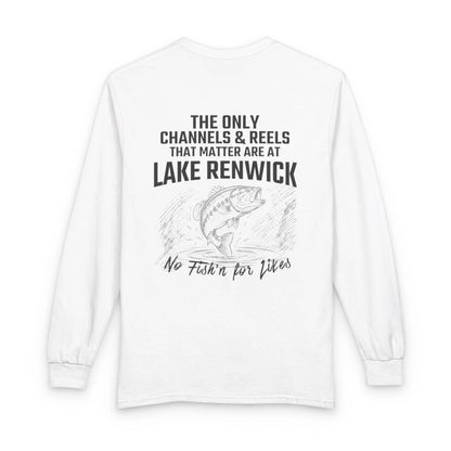 North  Dakota  Lake  Renwick  Long  Sleeve  Fishing  T-shirt  back  position  view  from  back  white.webp