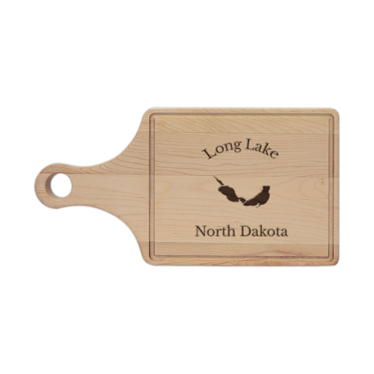 North  Dakota  Long  Lake  Engraved  Cutting  Board  front  position  view  from  front  maple.webp