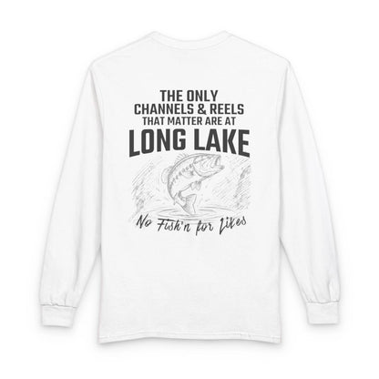 North  Dakota  Long  Lake  Long  Sleeve  Fishing  T-shirt  back  position  view  from  back  white.webp