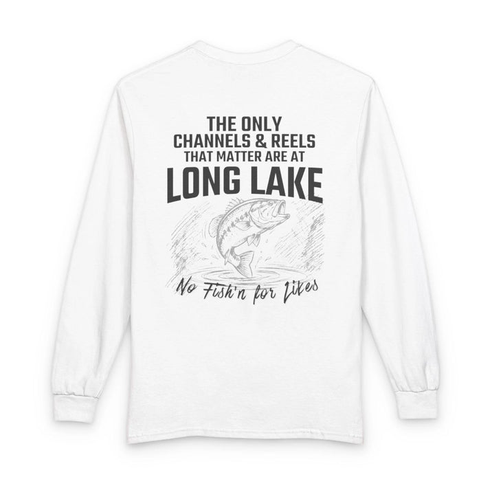 North  Dakota  Long  Lake  Long  Sleeve  Fishing  T-shirt  back  position  view  from  back  white.webp