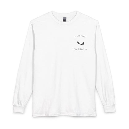 North  Dakota  Long  Lake  Long  Sleeve  Fishing  T-shirt  front  position  view  from  front  white.webp
