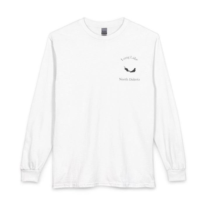 North  Dakota  Long  Lake  Long  Sleeve  Fishing  T-shirt  front  position  view  from  front  white.webp