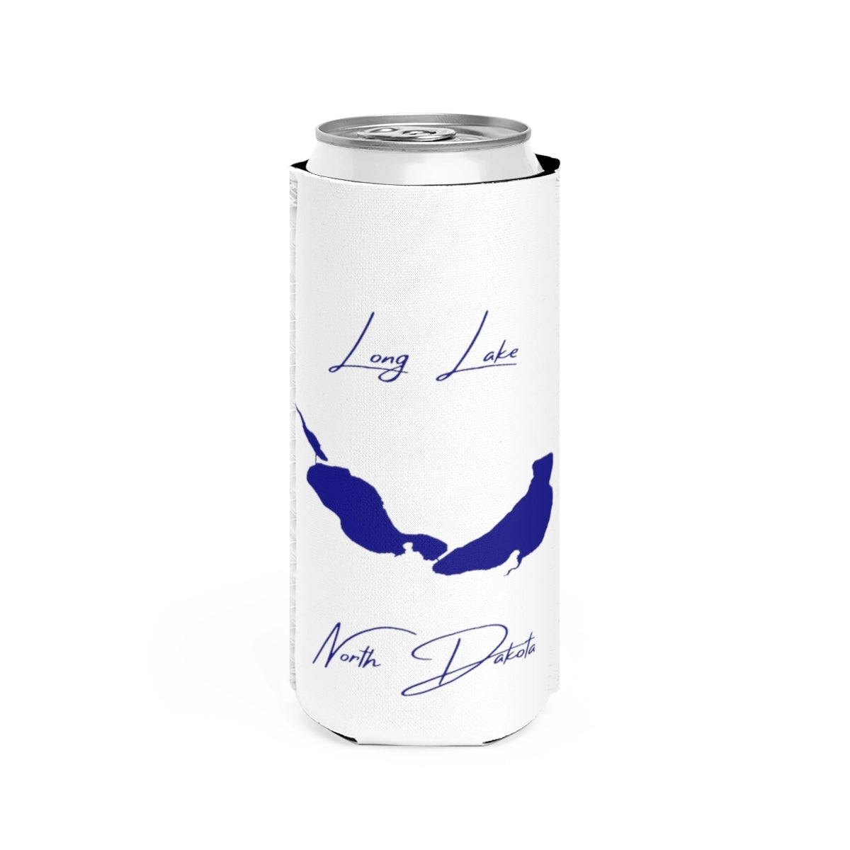 North  Dakota  Long  Lake  Slim  Can  Koozie  front  position  view  from  front  white.webp