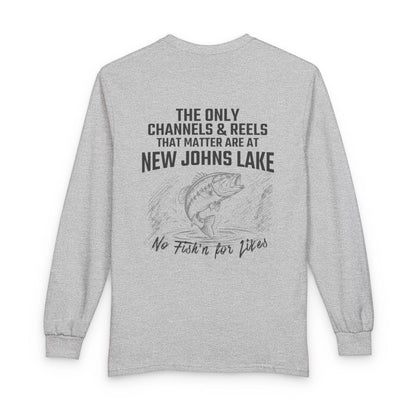 North  Dakota  New  Johns  Lake  Long  Sleeve  Fishing  T-shirt  back  position  view  from  back  sport  grey.webp