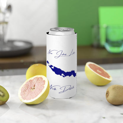 North  Dakota  New  Johns  Lake  Slim  Can  Koozie  front  position  view  from  context-2  white.webp