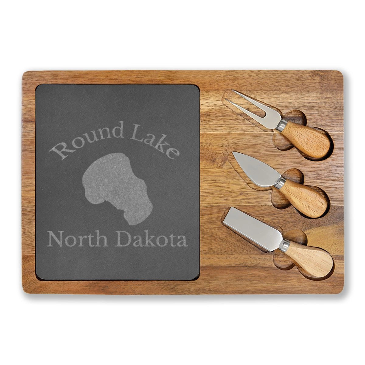 North  Dakota  Round  Lake  Engraved  Charcuterie  Board  other  position  view  from  front  13  3  4  x  9  3  4.webp