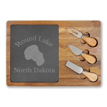 North  Dakota  Round  Lake  Engraved  Charcuterie  Board  other  position  view  from  front  13  3  4  x  9  3  4.webp