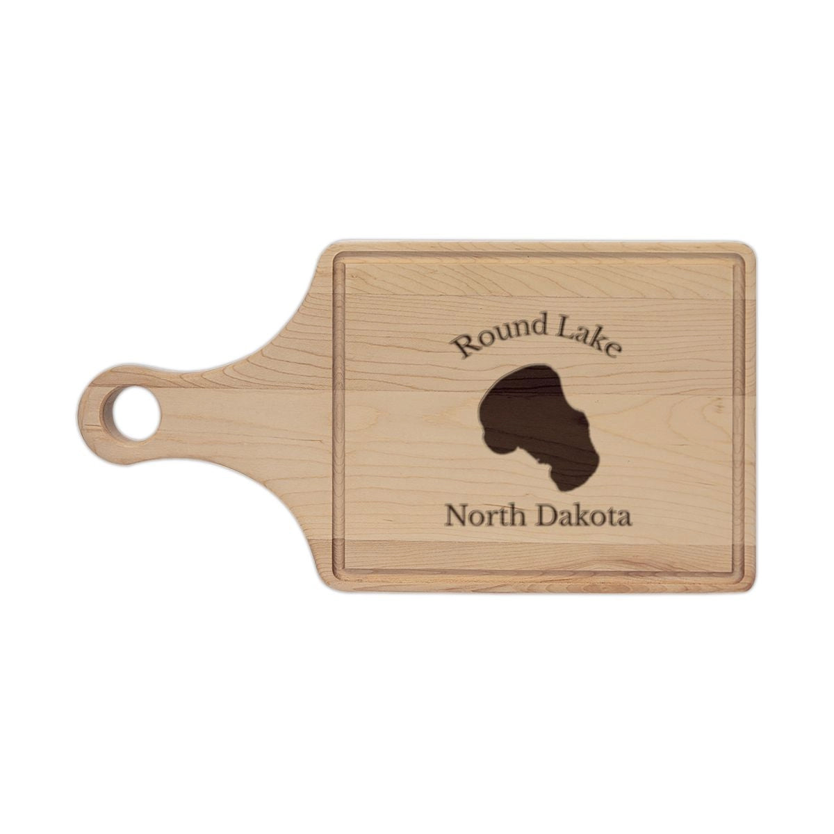North  Dakota  Round  Lake  Engraved  Cutting  Board  front  position  view  from  front  maple.webp
