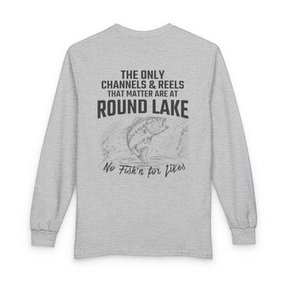 North  Dakota  Round  Lake  Long  Sleeve  Fishing  T-shirt  back  position  view  from  back  sport  grey.webp