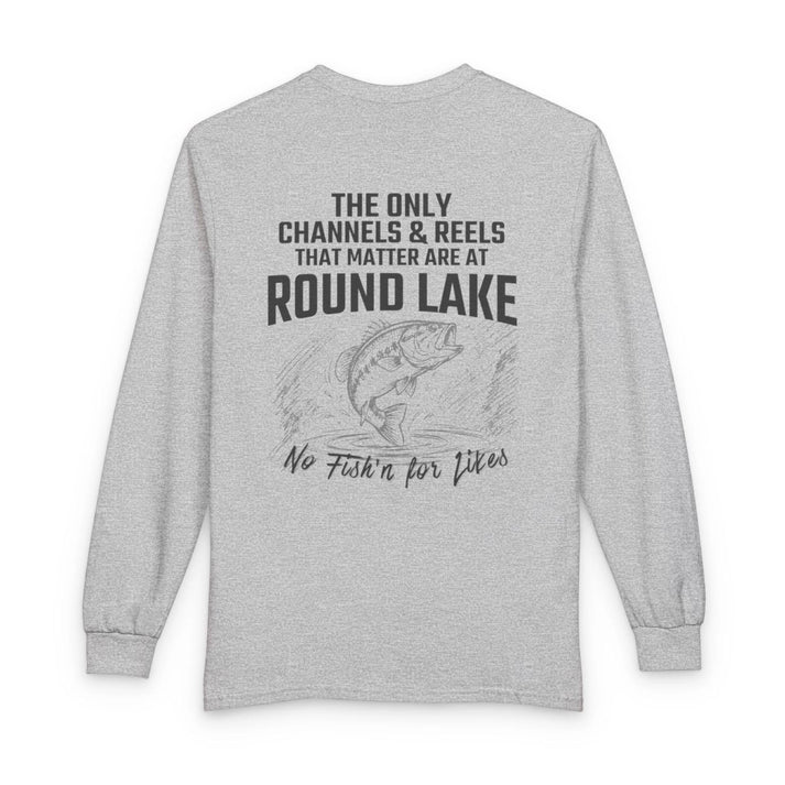 North  Dakota  Round  Lake  Long  Sleeve  Fishing  T-shirt  back  position  view  from  back  sport  grey.webp